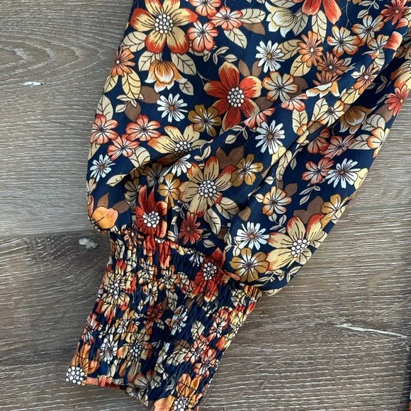Umgee Floral Long Sleeve Maxi Dress - Orange and Blue - Picture 3 of 8